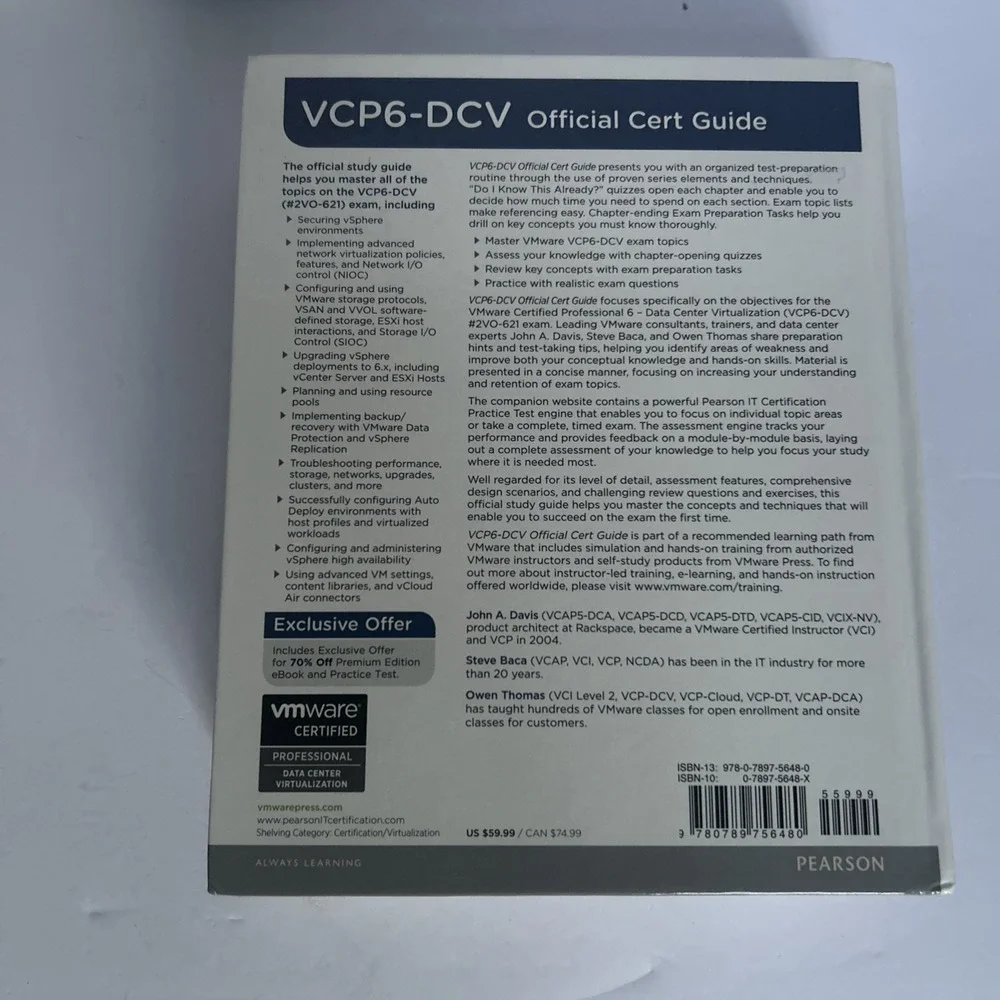 VCP6-DCV Official Cert Study Guide Exam 2V0-621  Hardcover  Used Good